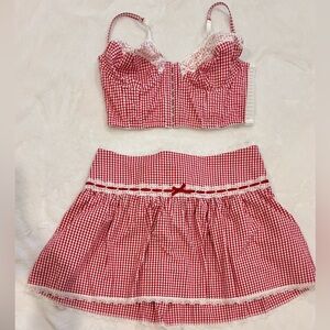 Forever21 Red & White Gingham 2 Piece Top & Skirt